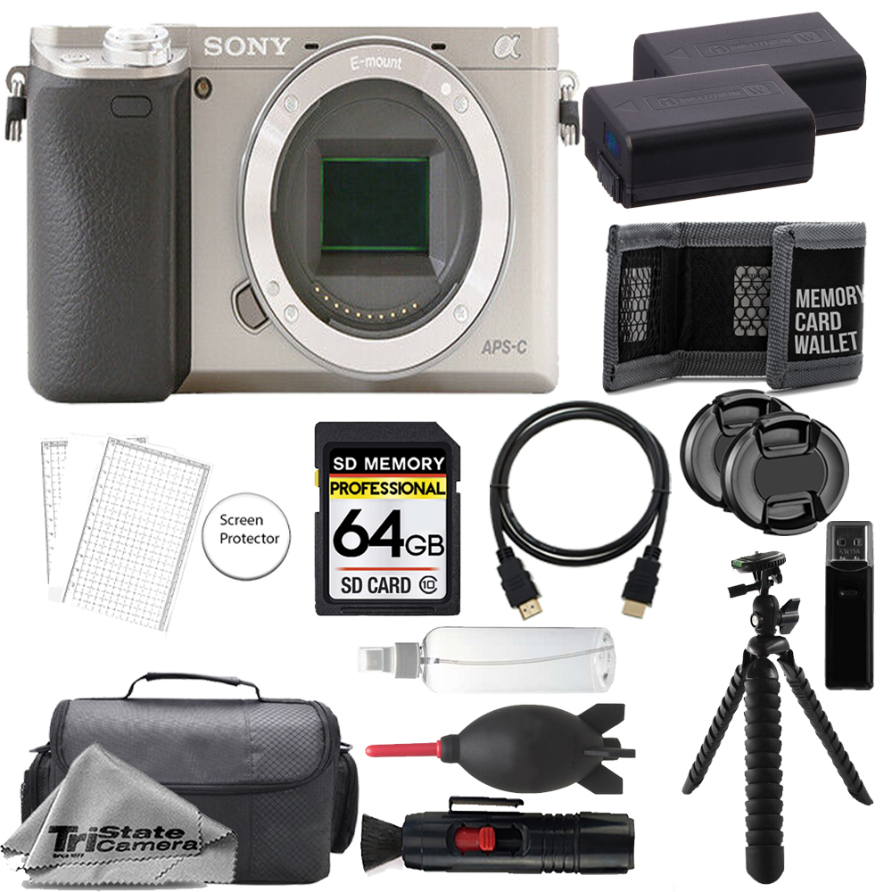 Alpha a6000 Camera (Silver) + 64GB + Extra Battery + Tripod - Accessory Kit *FREE SHIPPING*