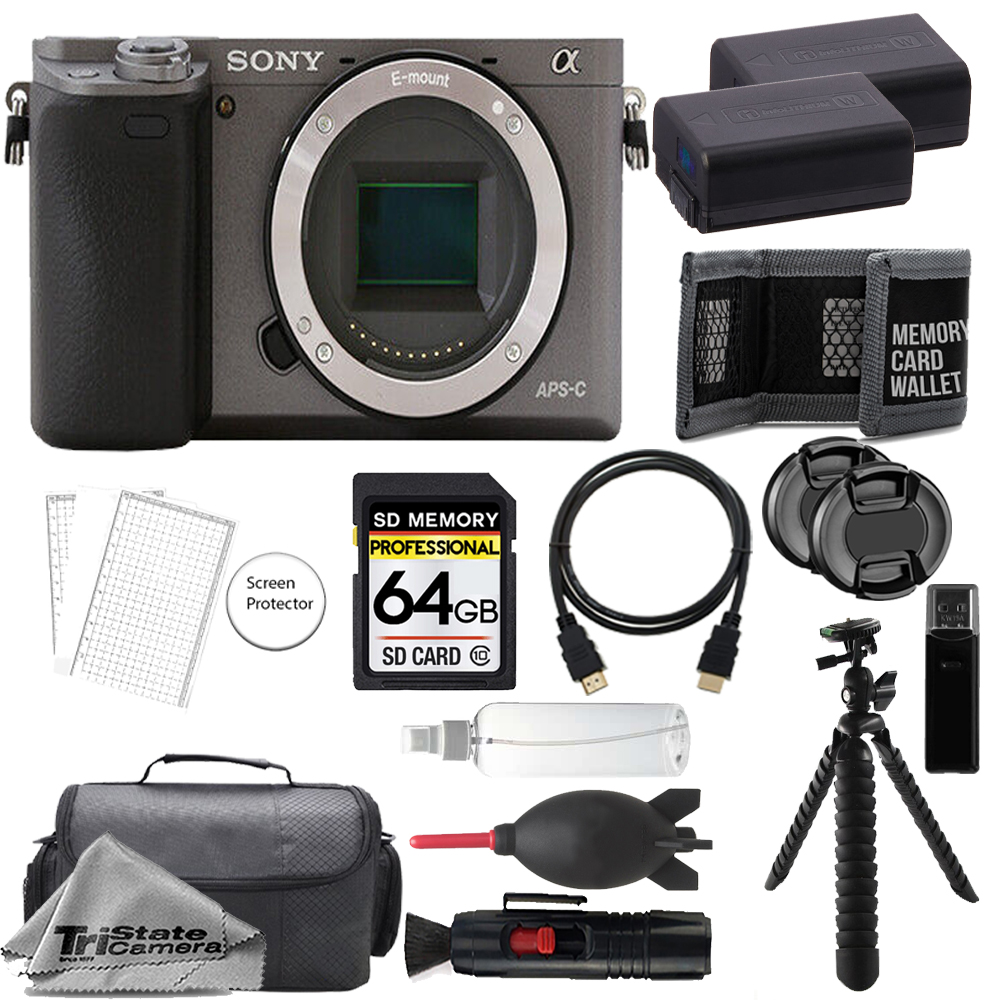 Alpha a6000 Camera (Graphite) + 64GB + Extra Battery + Tripod - Accessory Kit *FREE SHIPPING*