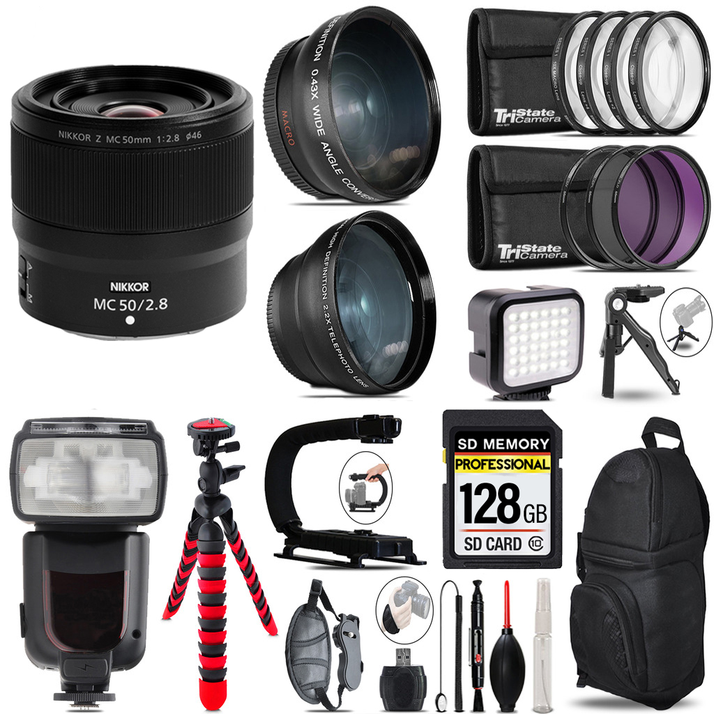 NIKKOR Z MC 50mm Macro Lens + Pro Flash + LED Light + Tripod - 128GB Kit *FREE SHIPPING*