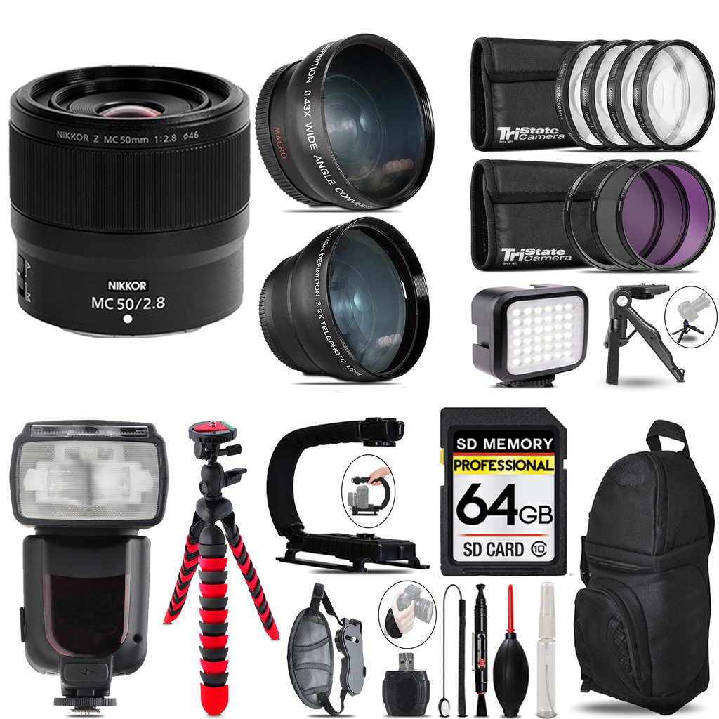 NIKKOR Z MC 50mm Macro Lens + Pro Flash + LED Light + Tripod - 64GB Kit *FREE SHIPPING*