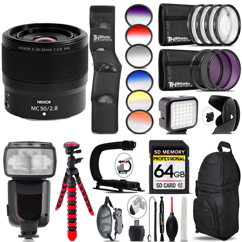 Z MC 50mm Macro Lens + Pro Flash + LED Light - 64GB Accessory Bundle *FREE SHIPPING*