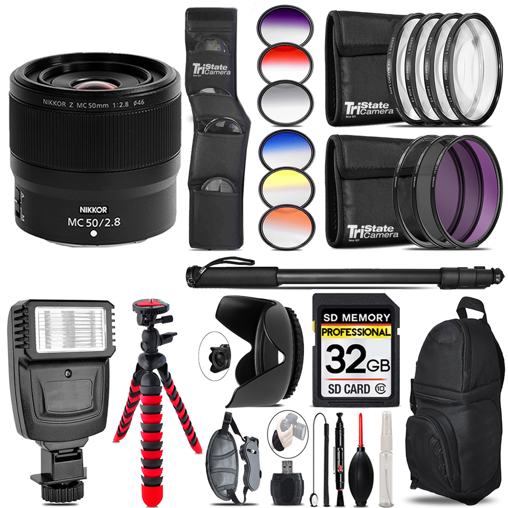 Z MC 50mm Macro Lens + Flash + Color Filter Set - 32GB Accessory Kit *FREE SHIPPING*