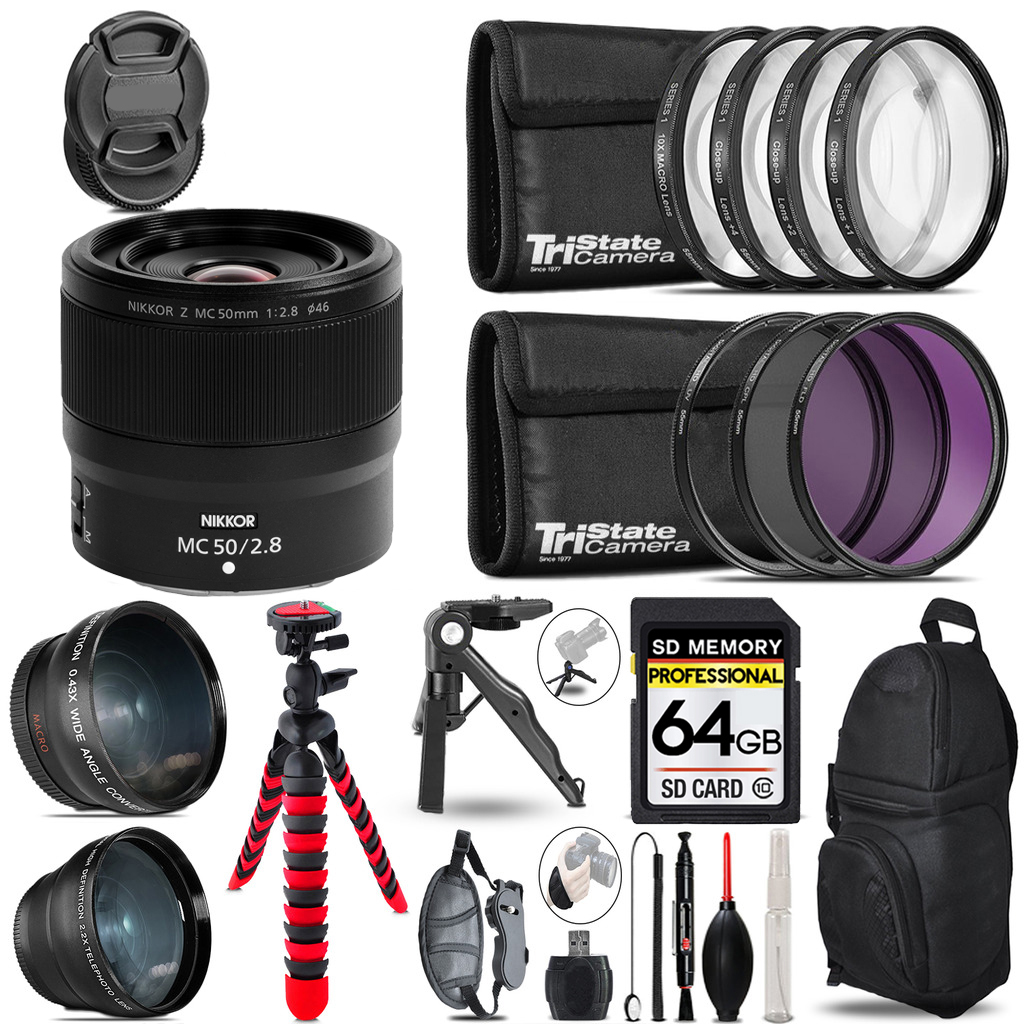 NIKKOR Z MC 50mm Macro Lens - 3 Lens Kit + Tripod + Backpack - 64GB Kit *FREE SHIPPING*