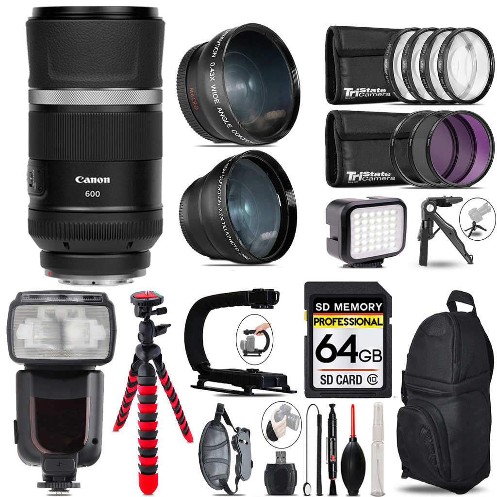 RF 600mm f/11 IS STM Lens + Pro Flash + LED Light + Tripod - 64GB Kit *FREE SHIPPING*