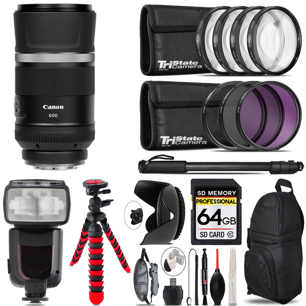 RF 600mm f/11 IS STM Lens + Professional Flash + 64GB Accessory Kit *FREE SHIPPING*