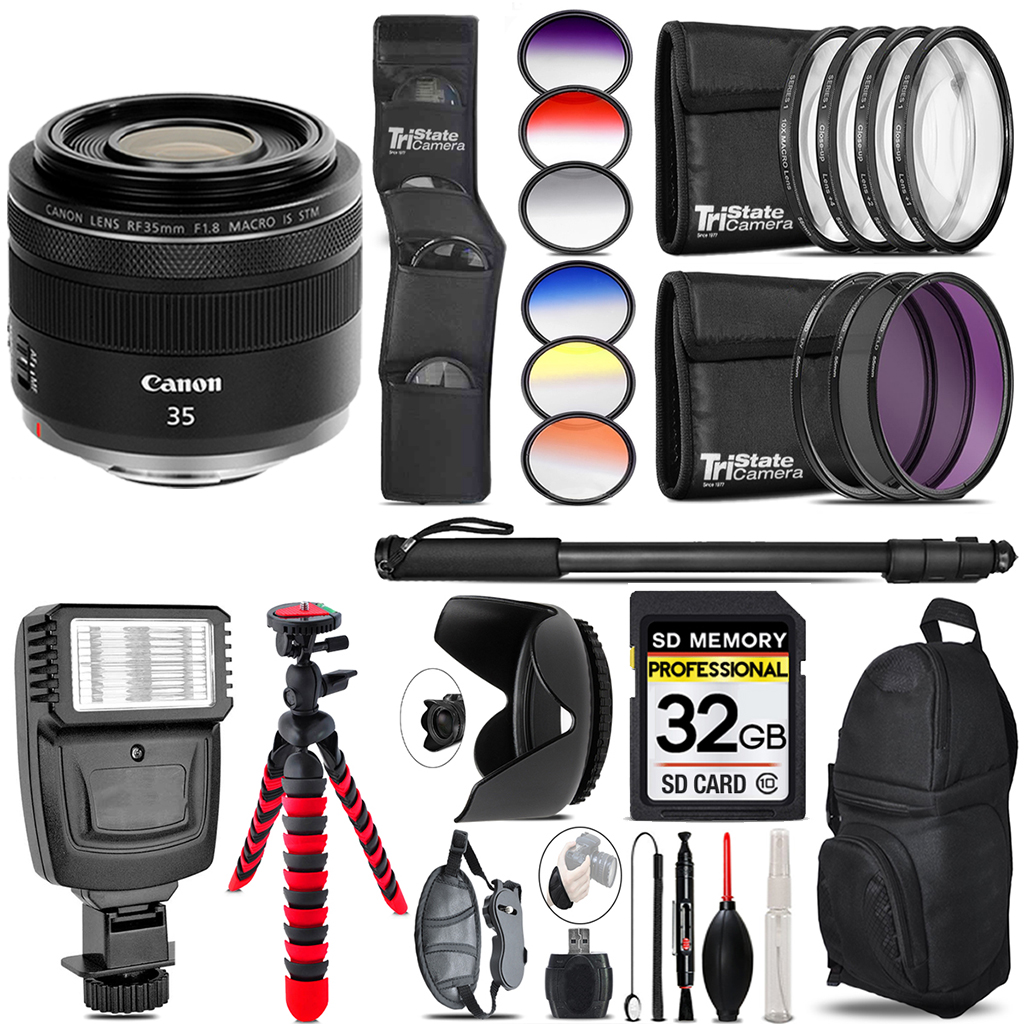 RF 35mm IS Macro STM Lens + Flash + Color Filter Set - 32GB Accessory Kit *FREE SHIPPING*