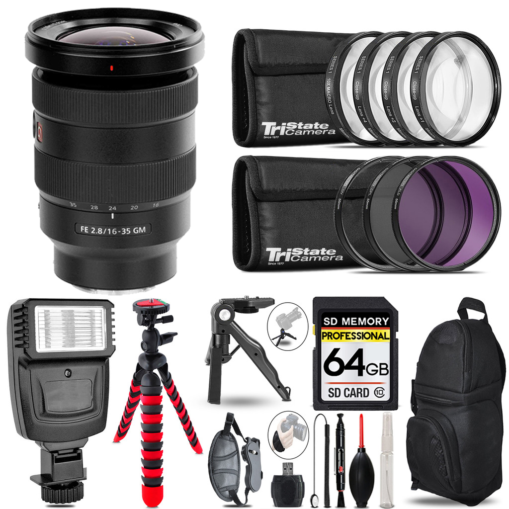 FE 16- 35mm f/2.8 GM Lens + Flash + Macro, UV-CPL-FLD - 64GB Kit *FREE SHIPPING*