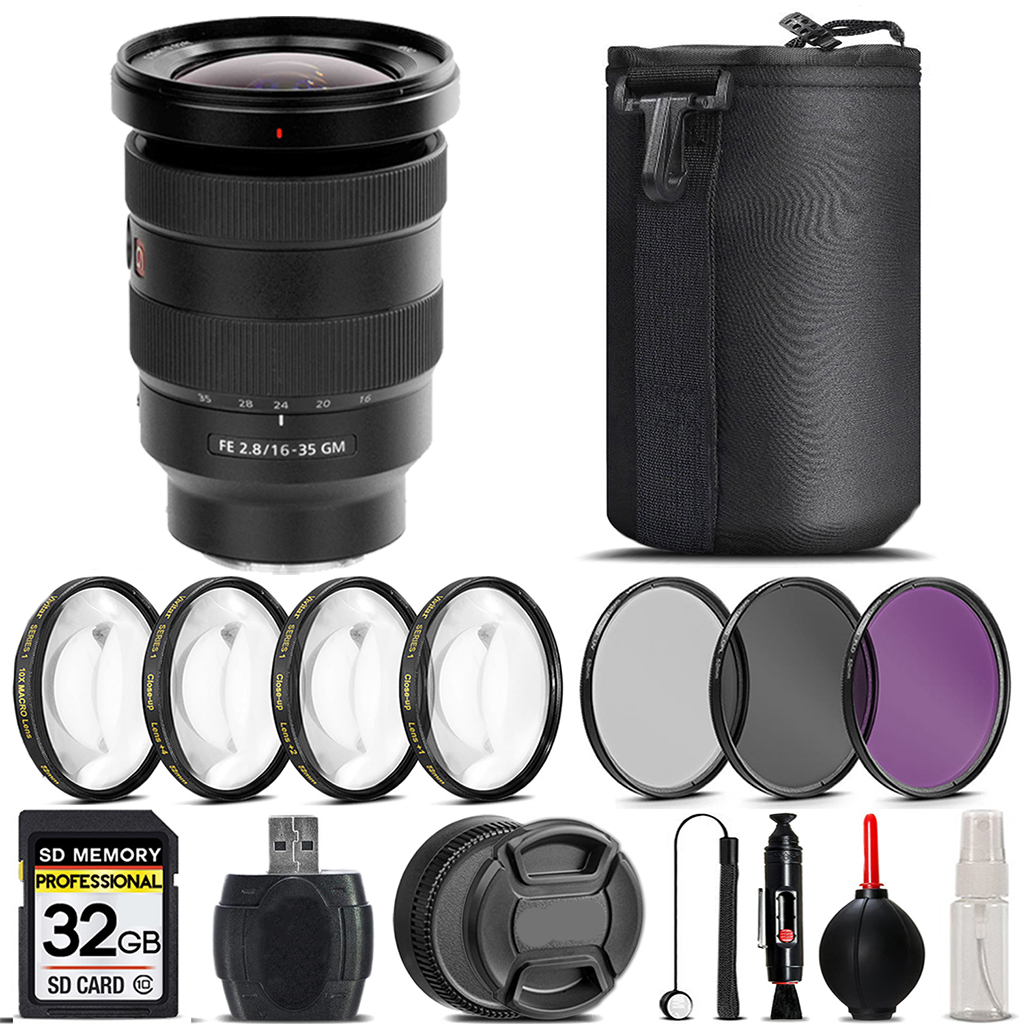 FE 16- 35mm f/2.8 GM Lens + 4 Piece Macro Set + UV, CPL, FLD Filter - 32GB *FREE SHIPPING*