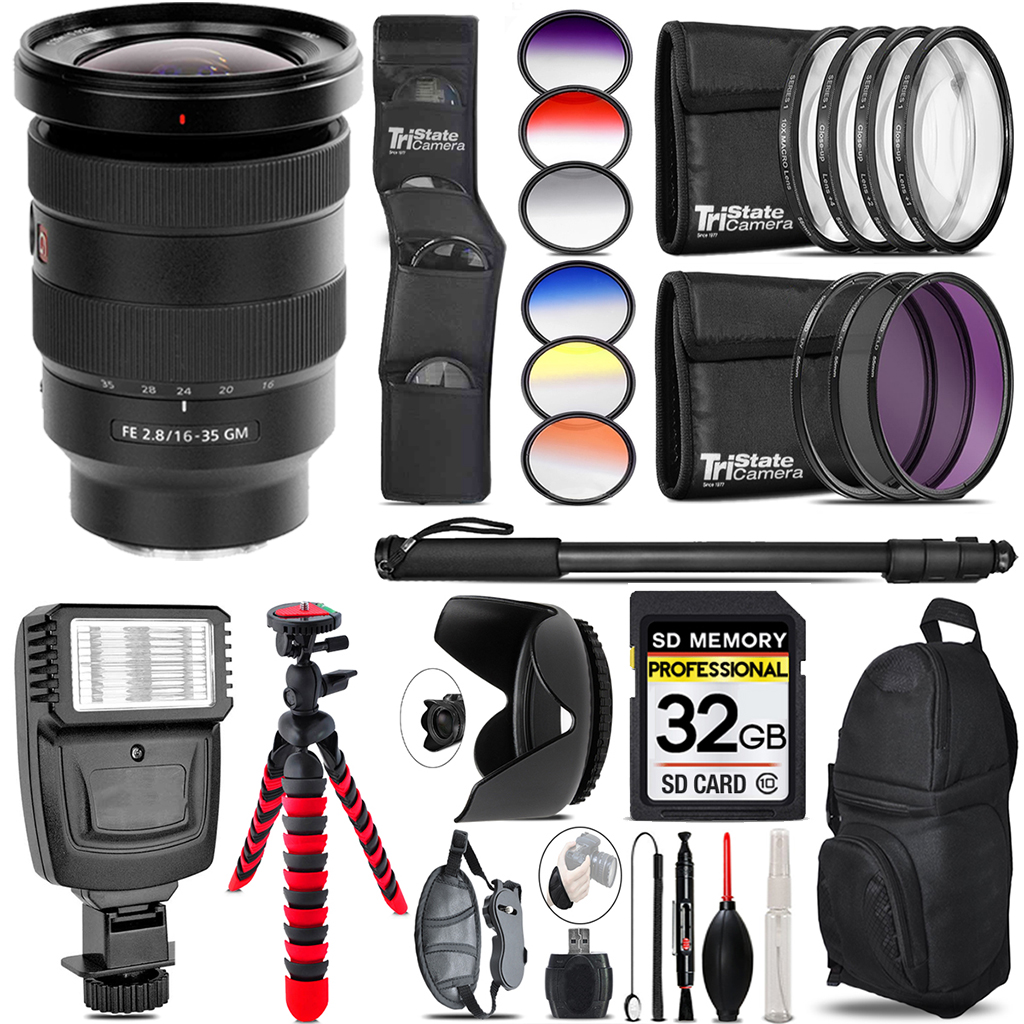 FE 16- 35mm f/2.8 GM Lens + Flash + Color Filter Set - 32GB Kit Kit *FREE SHIPPING*