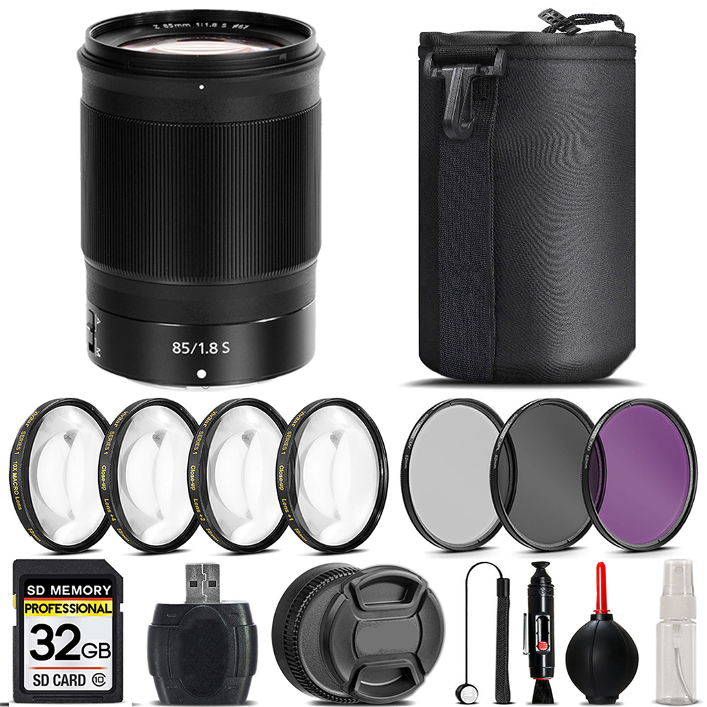 NIKKOR Z 85mm f/1.8 S Lens + 4 Piece Macro Set + UV, CPL, FLD Filter - 32GB *FREE SHIPPING*