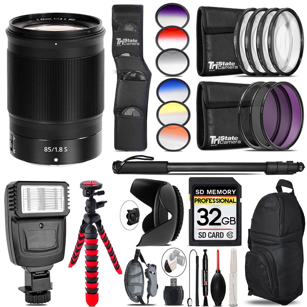 NIKKOR Z 85mm f/1.8 S Lens + Flash + Color Filter Set - 32GB Accessory Kit *FREE SHIPPING*