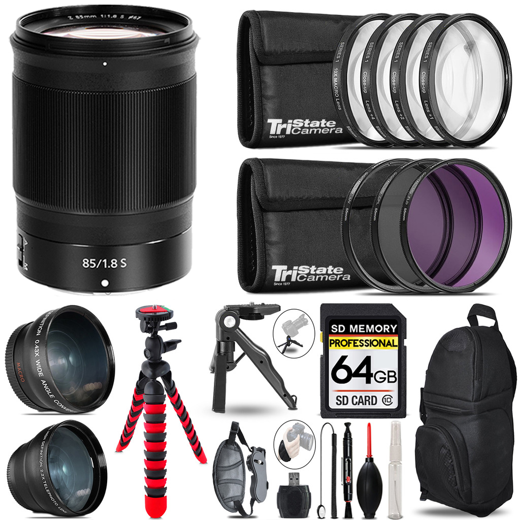 NIKKOR Z 85mm f/1.8 S Lens - 3 Lens Kit + Tripod + Backpack - 64GB Kit *FREE SHIPPING*