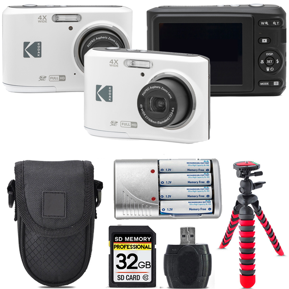 KODAK, Pixpro FZ45 Camera (White) + Extra Battery + Tripod + Case - 32GB  Kit *FREE SHIPPING*, KODFZ45WHS09