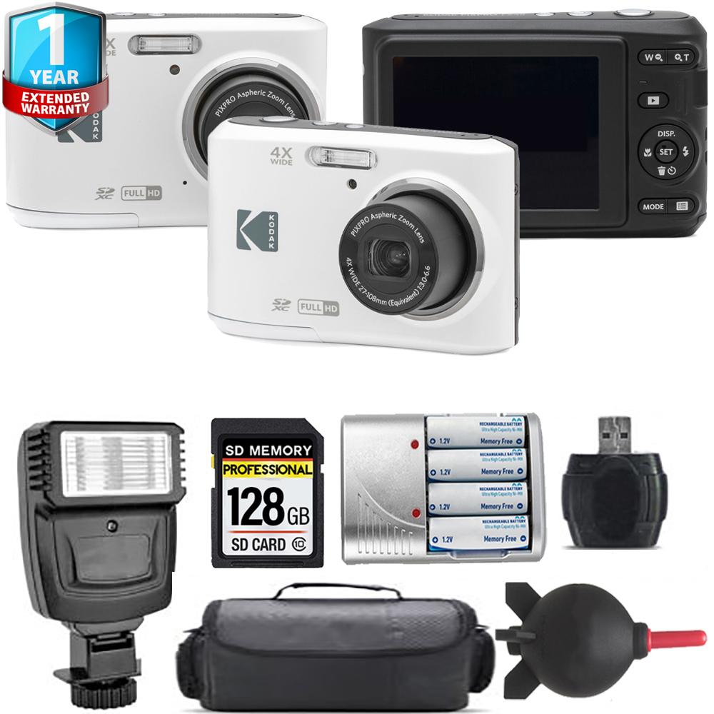Pixpro FZ45 Camera (White) + Extra Battery + Flash + 1 Year Extended Warranty *FREE SHIPPING*