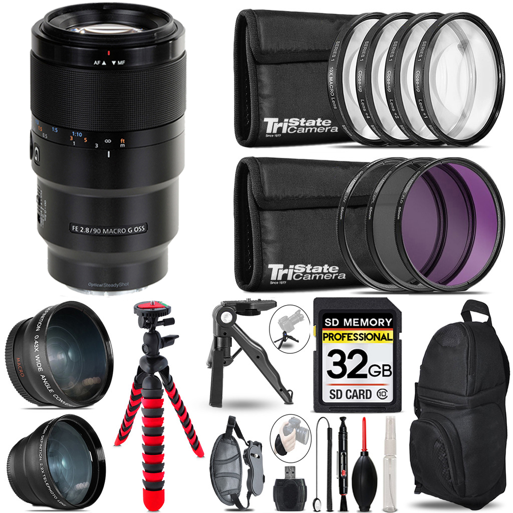FE 90mm f/2.8 Macro G OSS Lens - 3 Lens Kit + Tripod + Backpack - 32GB Kit *FREE SHIPPING*