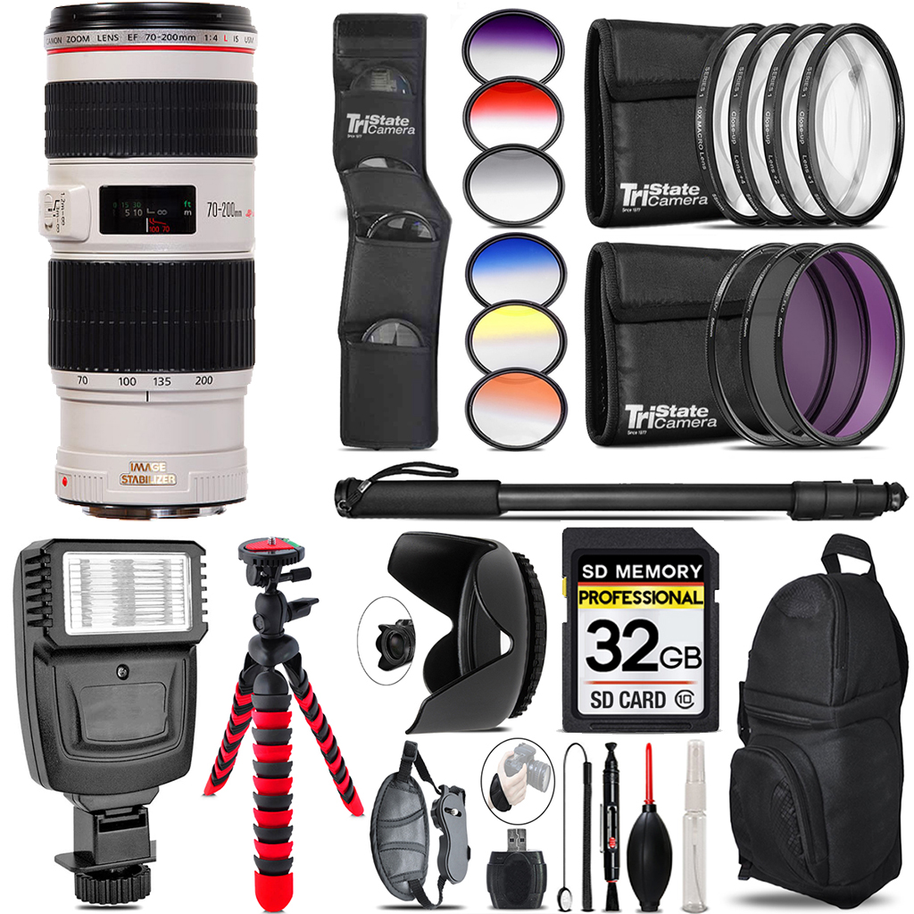 RF 70-200mm IS USM Lens + Flash + Color Filter Set - 32GB Accessory Kit *FREE SHIPPING*