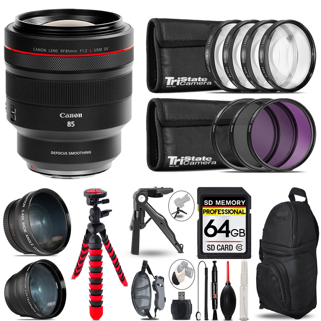 RF 85mm L USM DS Lens - 3 Lens Kit + Tripod + Backpack - 64GB Kit *FREE SHIPPING*