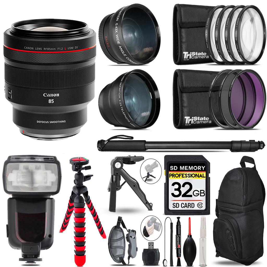 RF 85mm L USM DS Lens - 3 Lens Kit + Professional Flash - 32GB Kit *FREE SHIPPING*