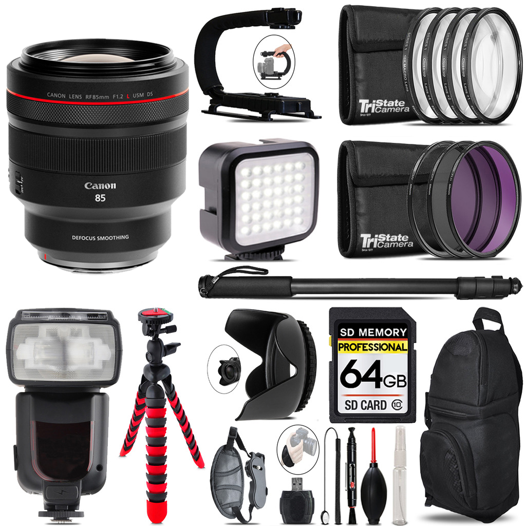 RF 85mm L USM DS Lens - Video Kit + Pro Flash - 64GB Kit Bundle *FREE SHIPPING*