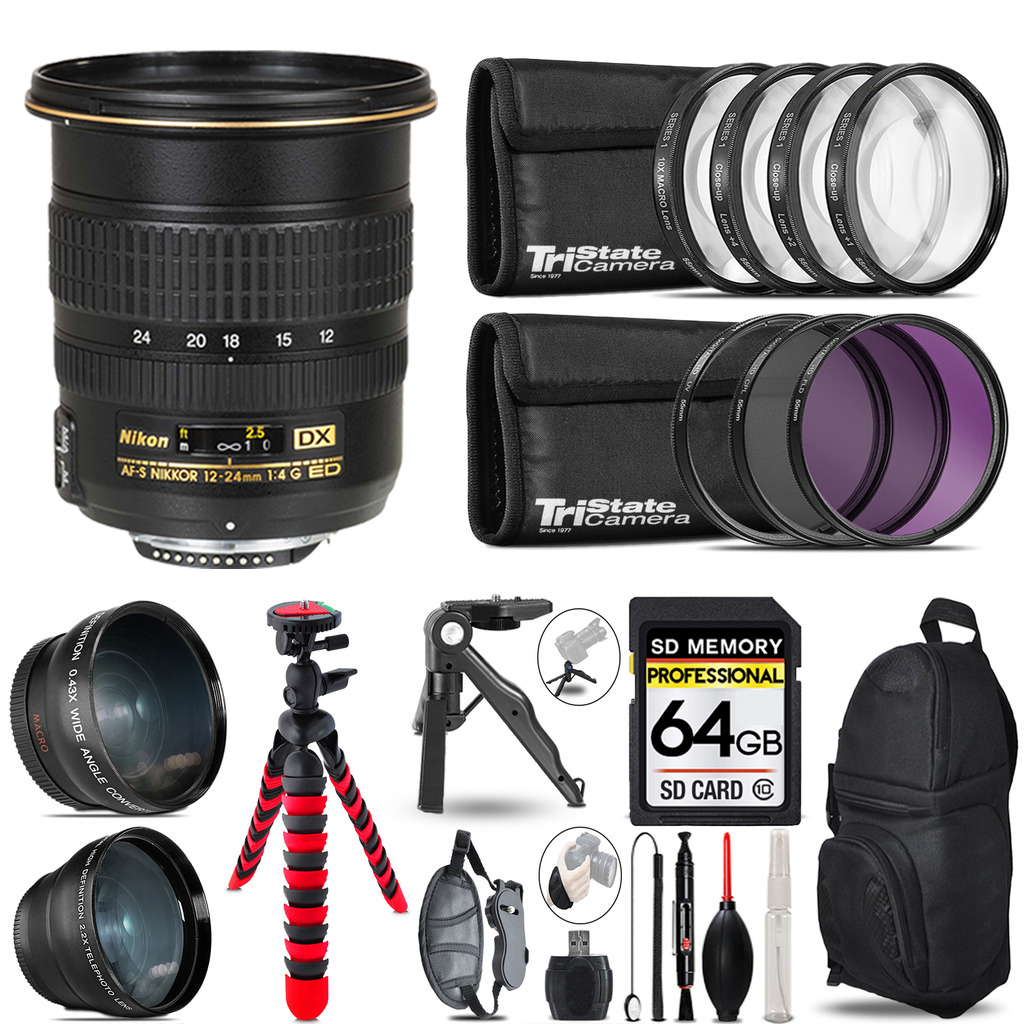 AF-S DX Zoom 12-24mm Lens - 3 Lens Kit + Tripod + Backpack - 64GB Kit *FREE SHIPPING*
