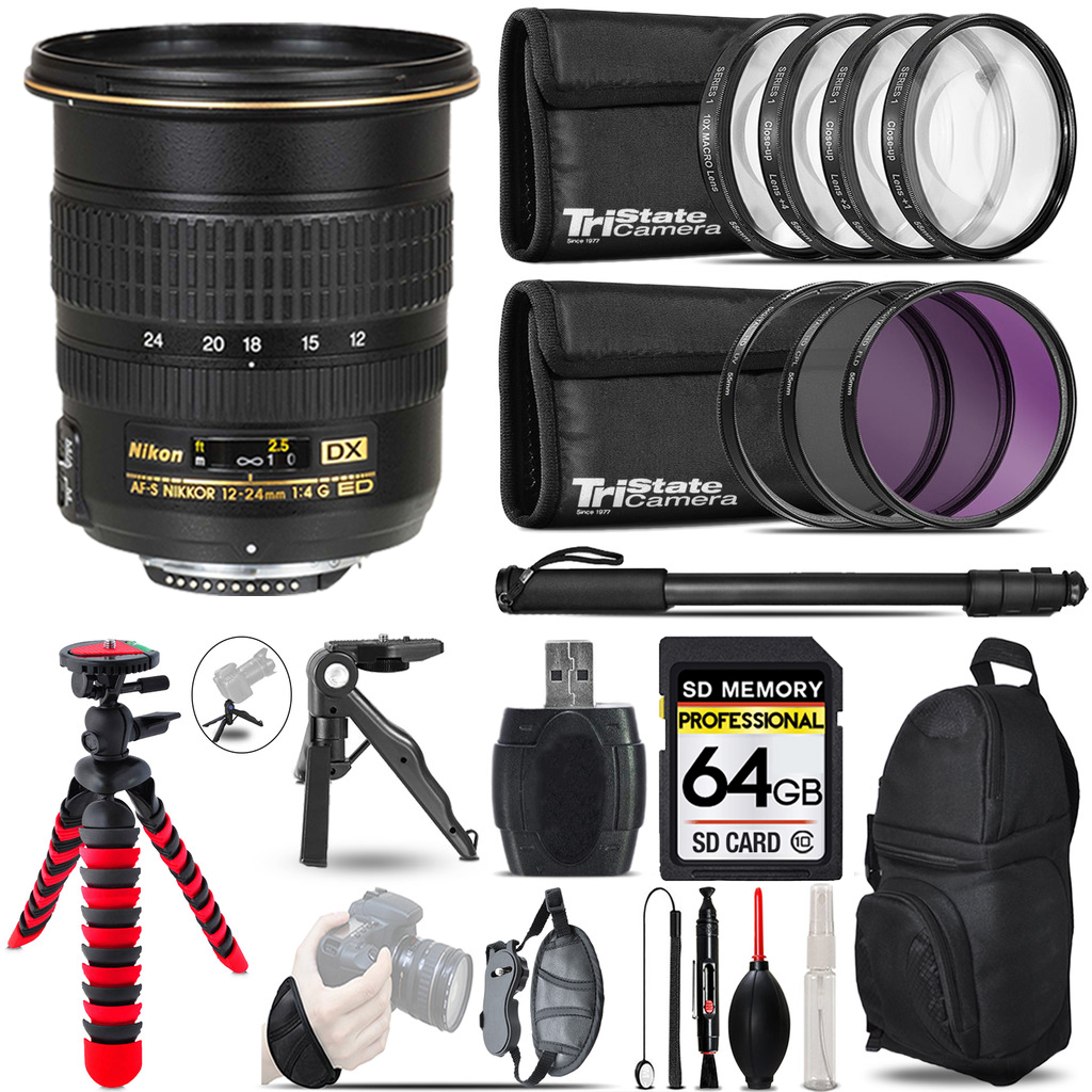 AF-S DX Zoom 12-24mm Lens + Macro, UV-CPL-FLD Filter + Monopad - 64GB Kit *FREE SHIPPING*