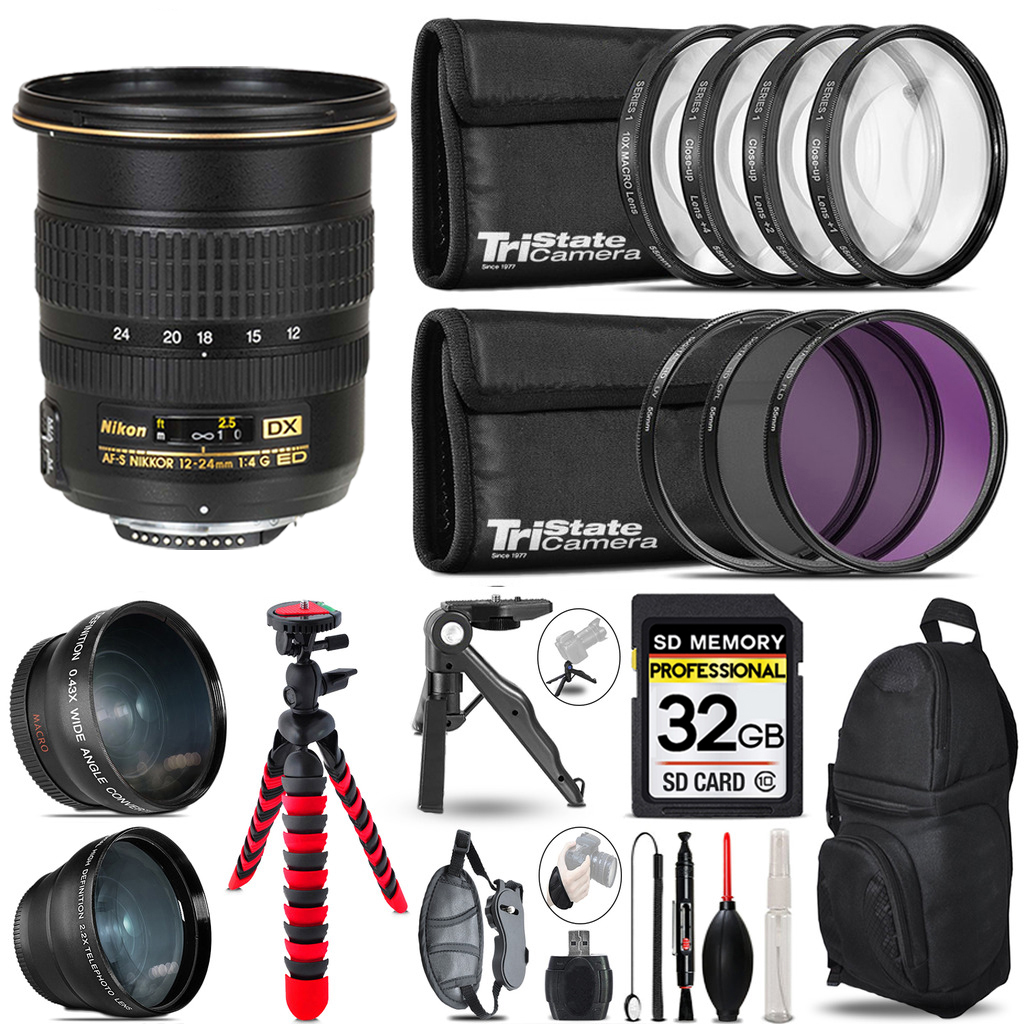AF-S DX Zoom 12-24mm Lens - 3 Lens Kit + Tripod + Backpack - 32GB Kit *FREE SHIPPING*