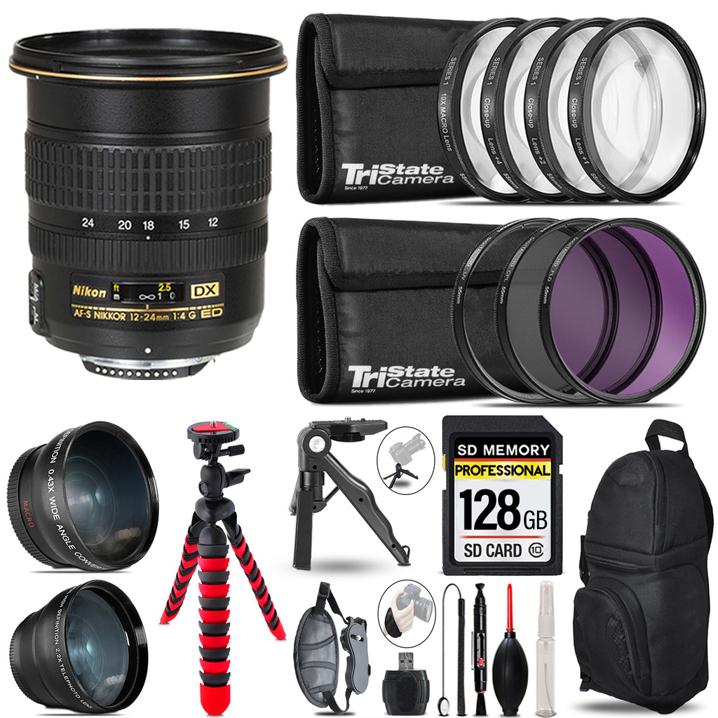 AF-S DX Zoom 12-24mm Lens - 3 Lens Kit + Tripod + Backpack - 128GB Kit *FREE SHIPPING*