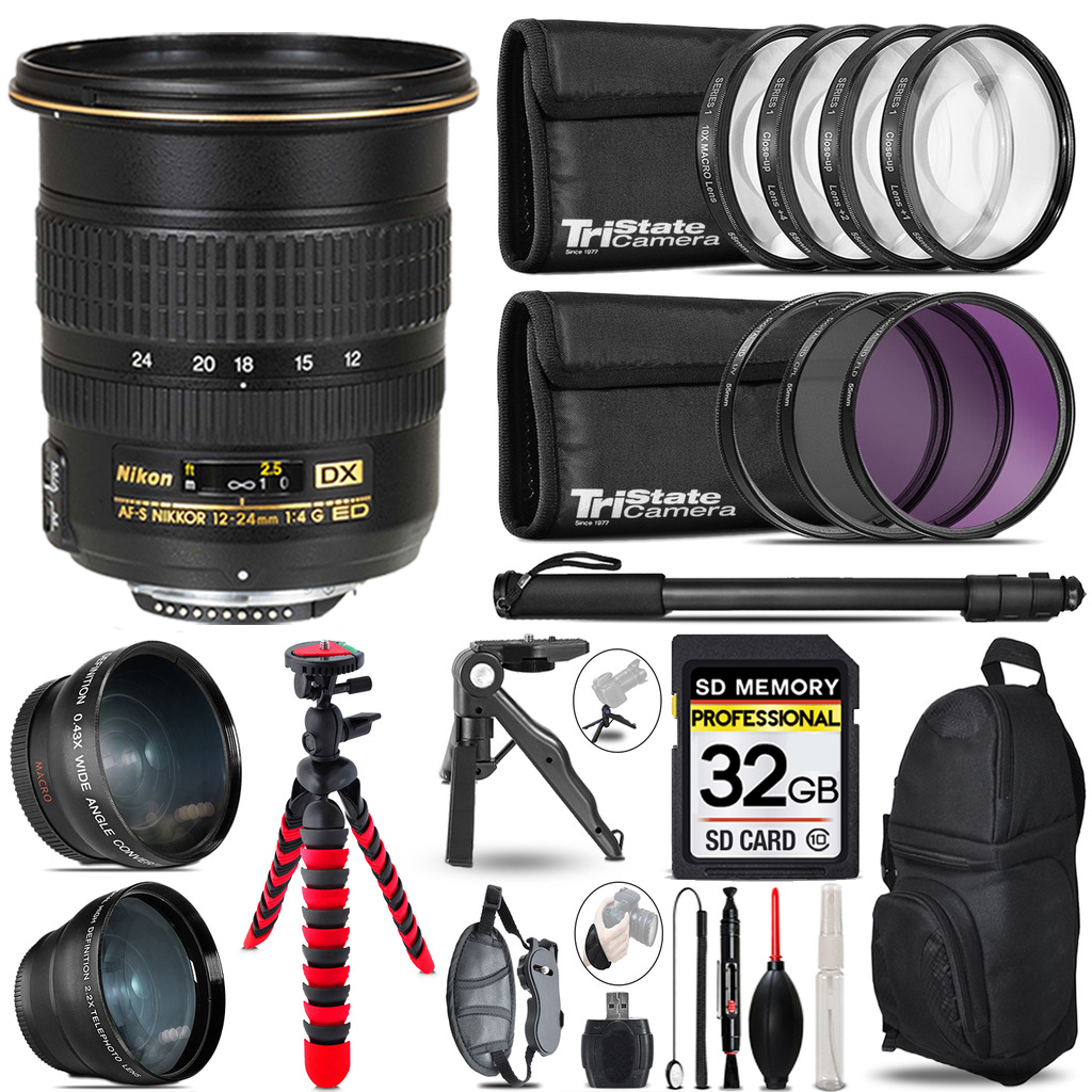 AF-S DX Zoom 12-24mm Lens - 3 Lens Kit + Tripod + Backpack - 32GB Kit *FREE SHIPPING*