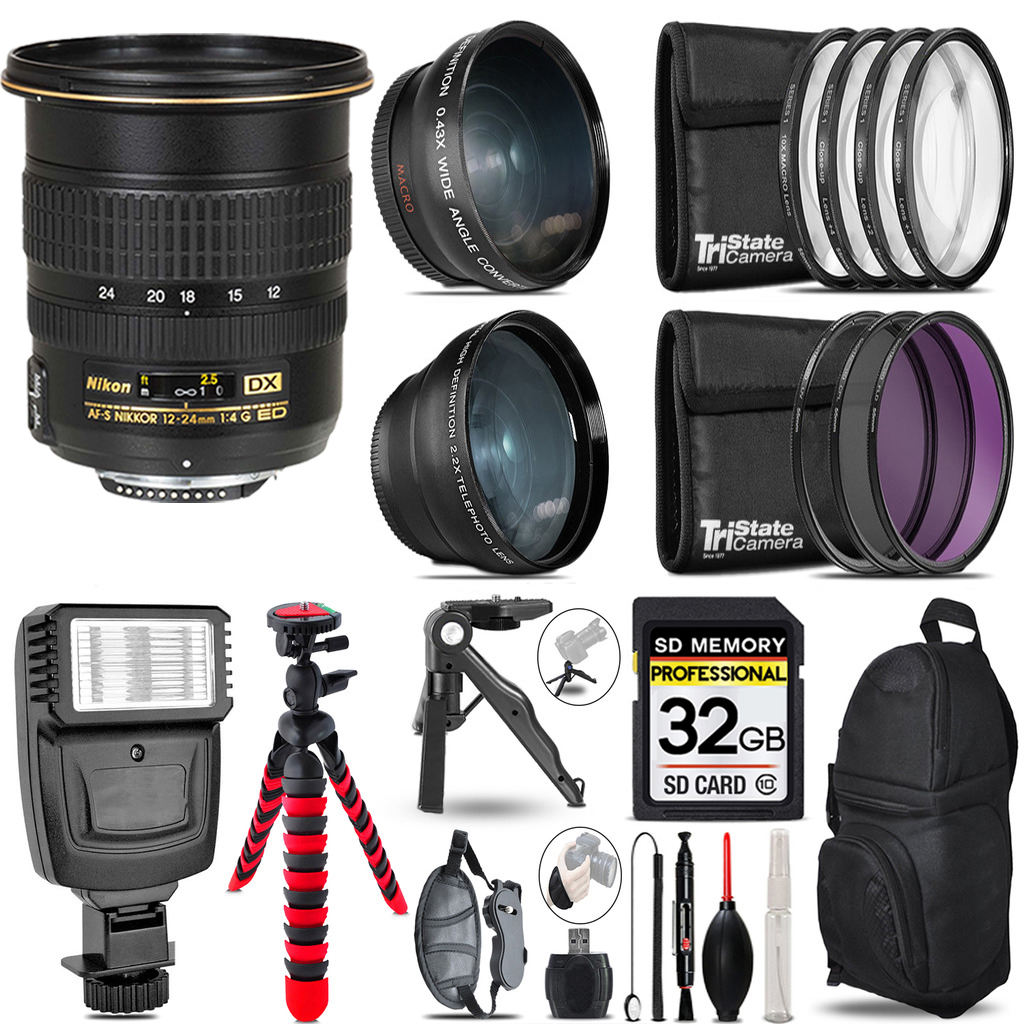 AF-S DX Zoom 12-24mm Lens - 3 Lens Kit + Slave Flash + Tripod - 32GB Kit *FREE SHIPPING*