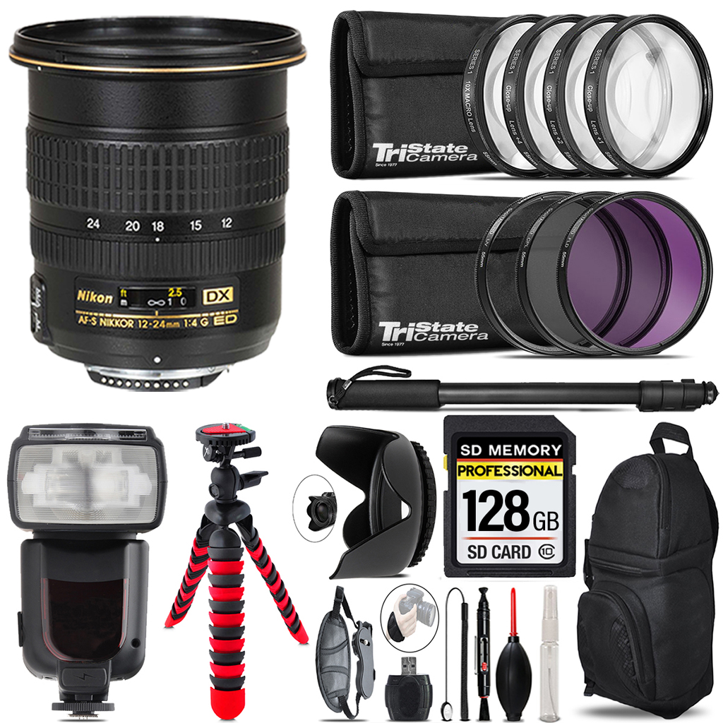 AF-S DX Zoom 12-24mm Lens + Professional Flash + 128GB Accessory Kit *FREE SHIPPING*