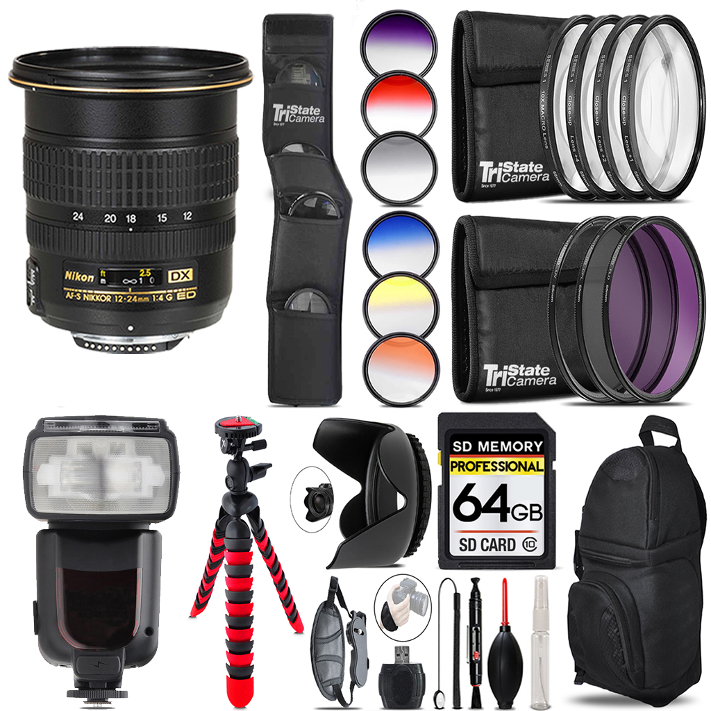 AF-S DX Zoom 12-24mm Lens + Speedlight - 64GB Accessory Kit *FREE SHIPPING*