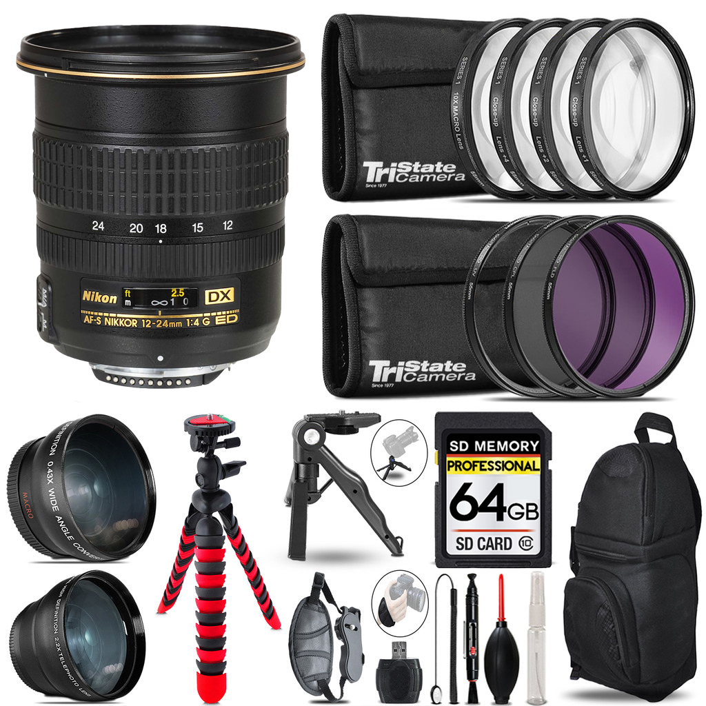 AF-S DX Zoom 12-24mm Lens - 3 Lens Kit + Tripod + Backpack - 64GB Kit *FREE SHIPPING*