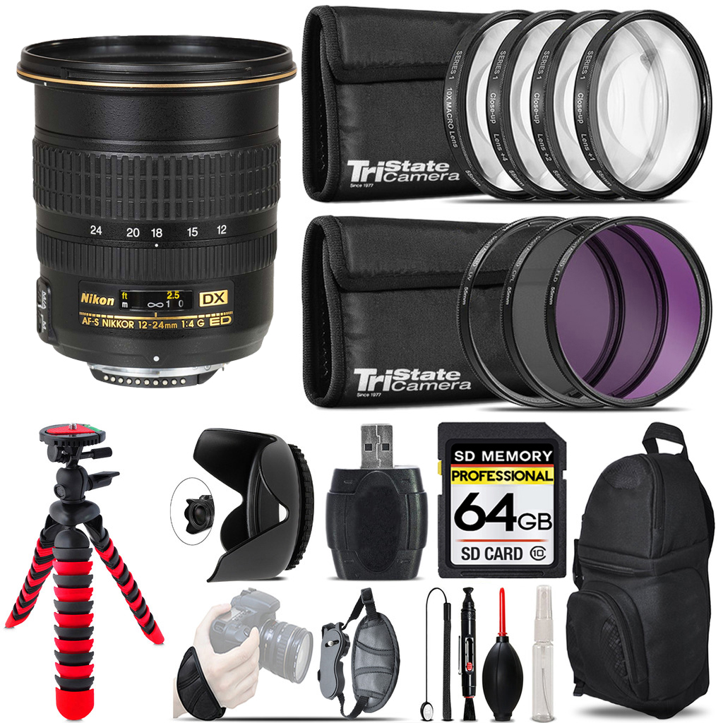 AF-S DX Zoom 12-24mm Lens + Macro Filter Kit & More - 64GB Accessory Kit *FREE SHIPPING*