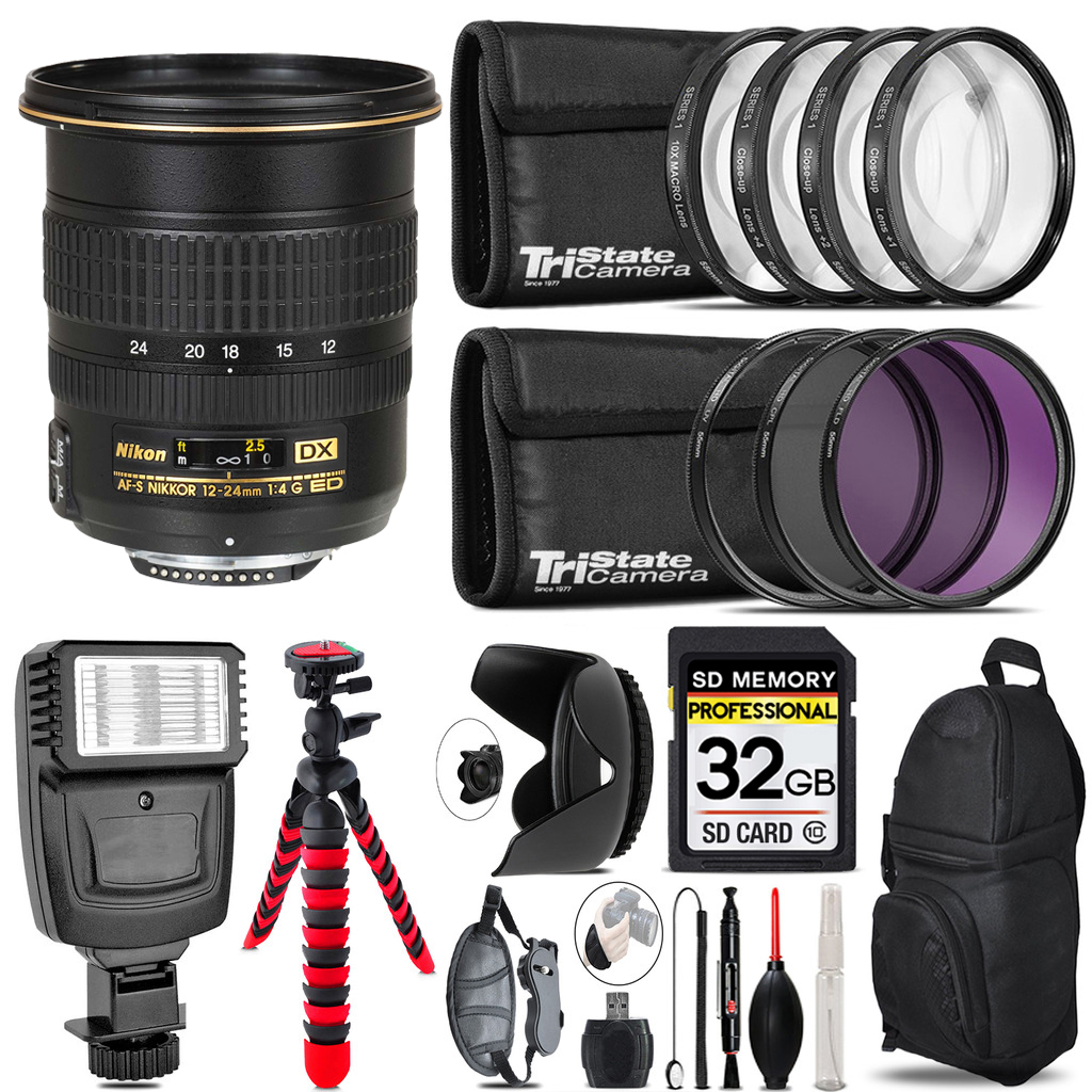 AF-S DX Zoom 12-24mm Lens + Flash + Tripod & More - 32GB Accessory Kit *FREE SHIPPING*