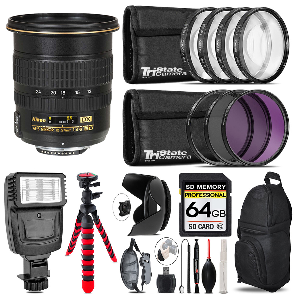 AF-S DX Zoom 12-24mm Lens + Flash + Tripod & More - 64GB Accessory Kit *FREE SHIPPING*