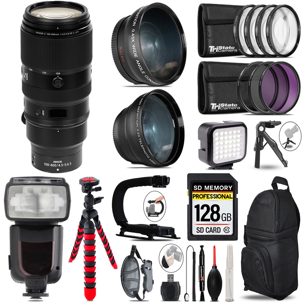 NIKKOR Z 100- 400mm VR S Lens + Pro Flash + LED Light + Tripod - 128GB Kit *FREE SHIPPING*