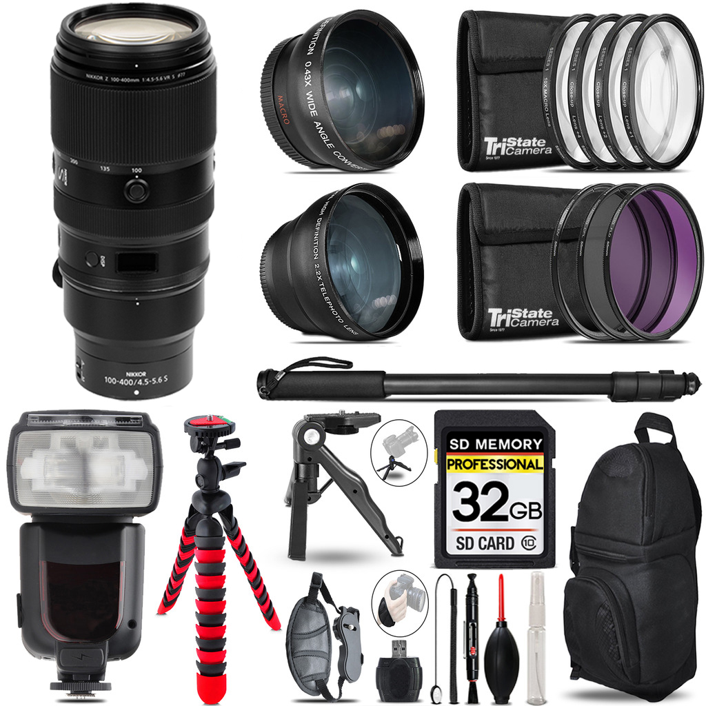NIKKOR Z 100- 400mm VR S Lens - 3 Lens Kit + Professional Flash - 32GB Kit *FREE SHIPPING*