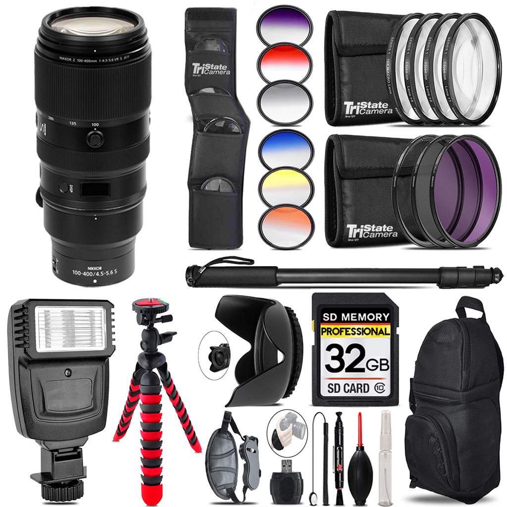 Z 100- 400mm VR S Lens + Flash + Color Filter Set - 32GB Accessory Kit *FREE SHIPPING*