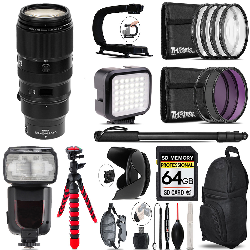 Z 100- 400mm VR S Lens - Video Kit + Pro Flash - 64GB Accessory Bundle *FREE SHIPPING*