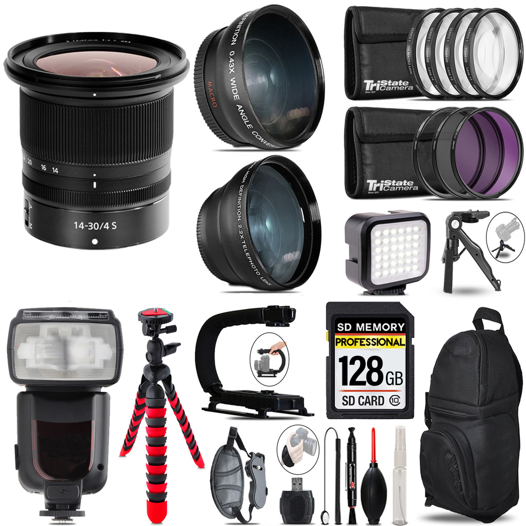 NIKKOR Z 14- 30mm S Lens + Pro Flash + LED Light + Tripod - 128GB Kit *FREE SHIPPING*