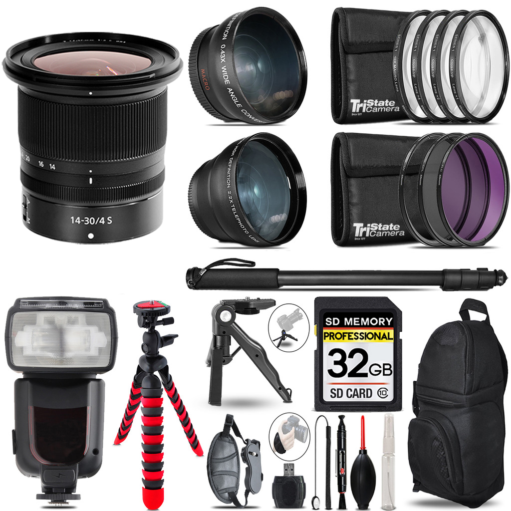 NIKKOR Z 14- 30mm S Lens - 3 Lens Kit + Professional Flash - 32GB Kit *FREE SHIPPING*