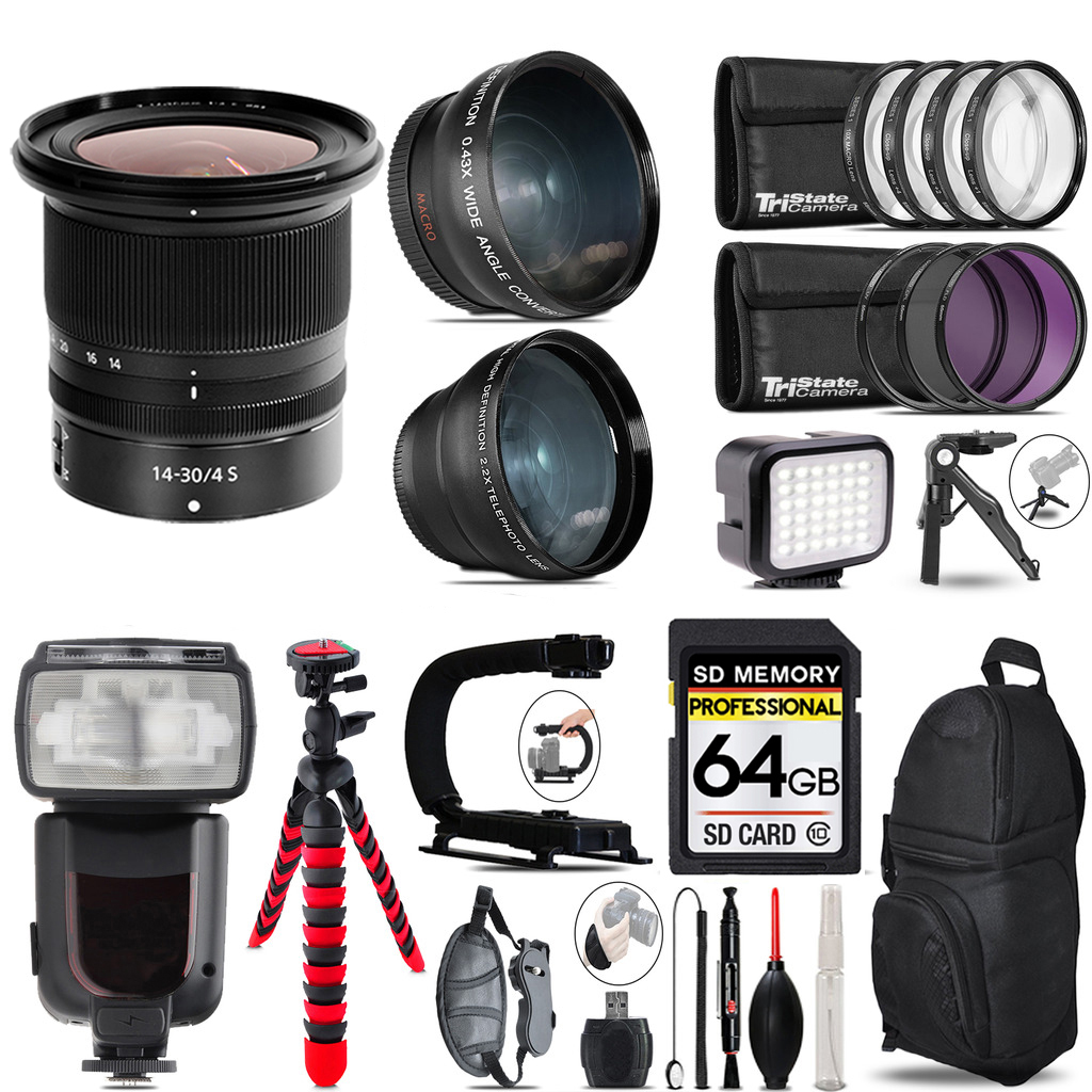 NIKKOR Z 14- 30mm S Lens + Pro Flash + LED Light + Tripod - 64GB Kit *FREE SHIPPING*