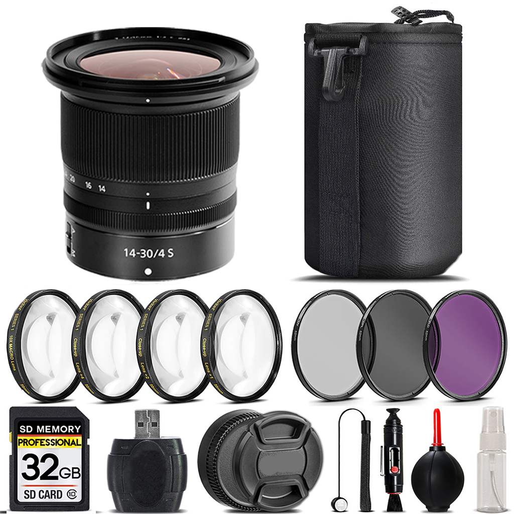 NIKKOR Z 14- 30mm S Lens + 4 Piece Macro Set + UV, CPL, FLD Filter - 32GB *FREE SHIPPING*