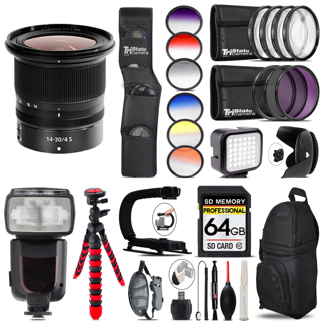 NIKKOR Z 14- 30mm S Lens + Pro Flash + LED Light - 64GB Accessory Bundle *FREE SHIPPING*