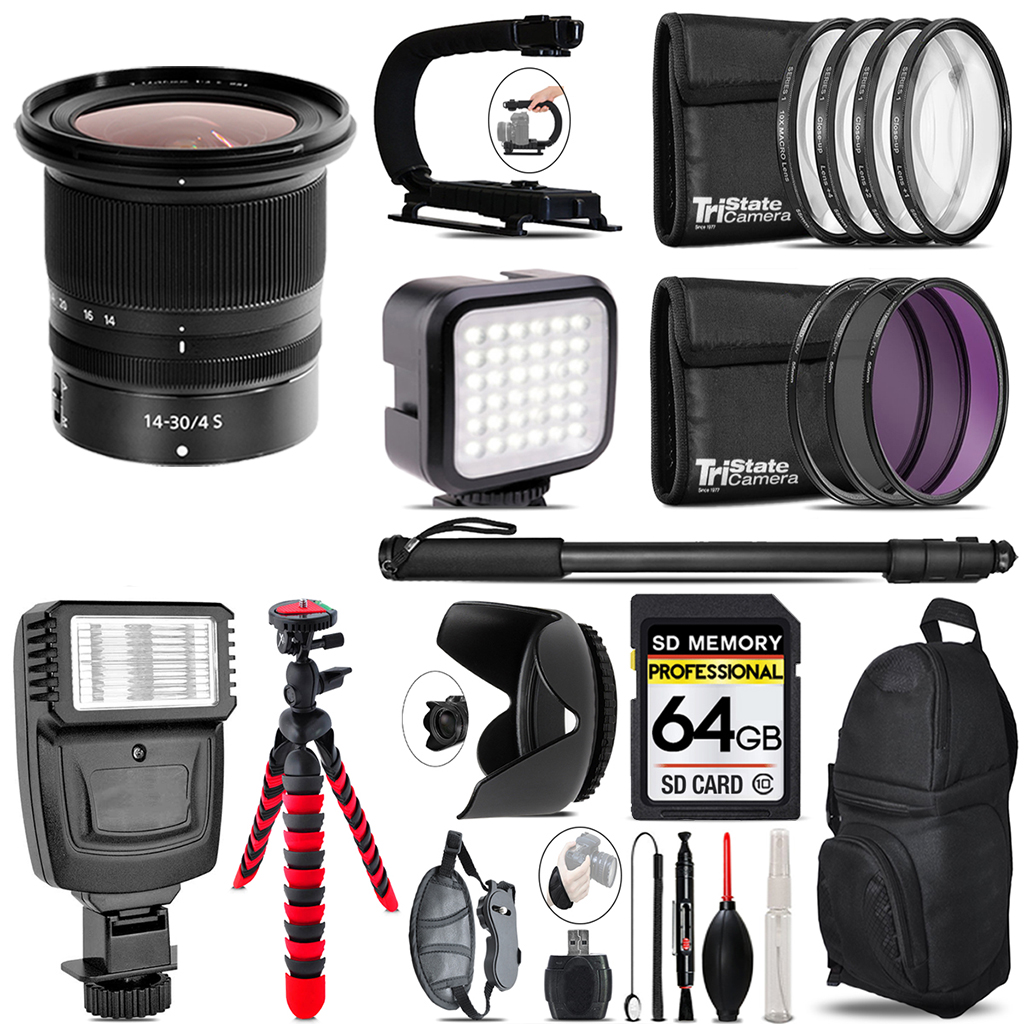 NIKKOR Z 14- 30mm S Lens - Video Kit + Flash - 64GB Accessory Bundle *FREE SHIPPING*