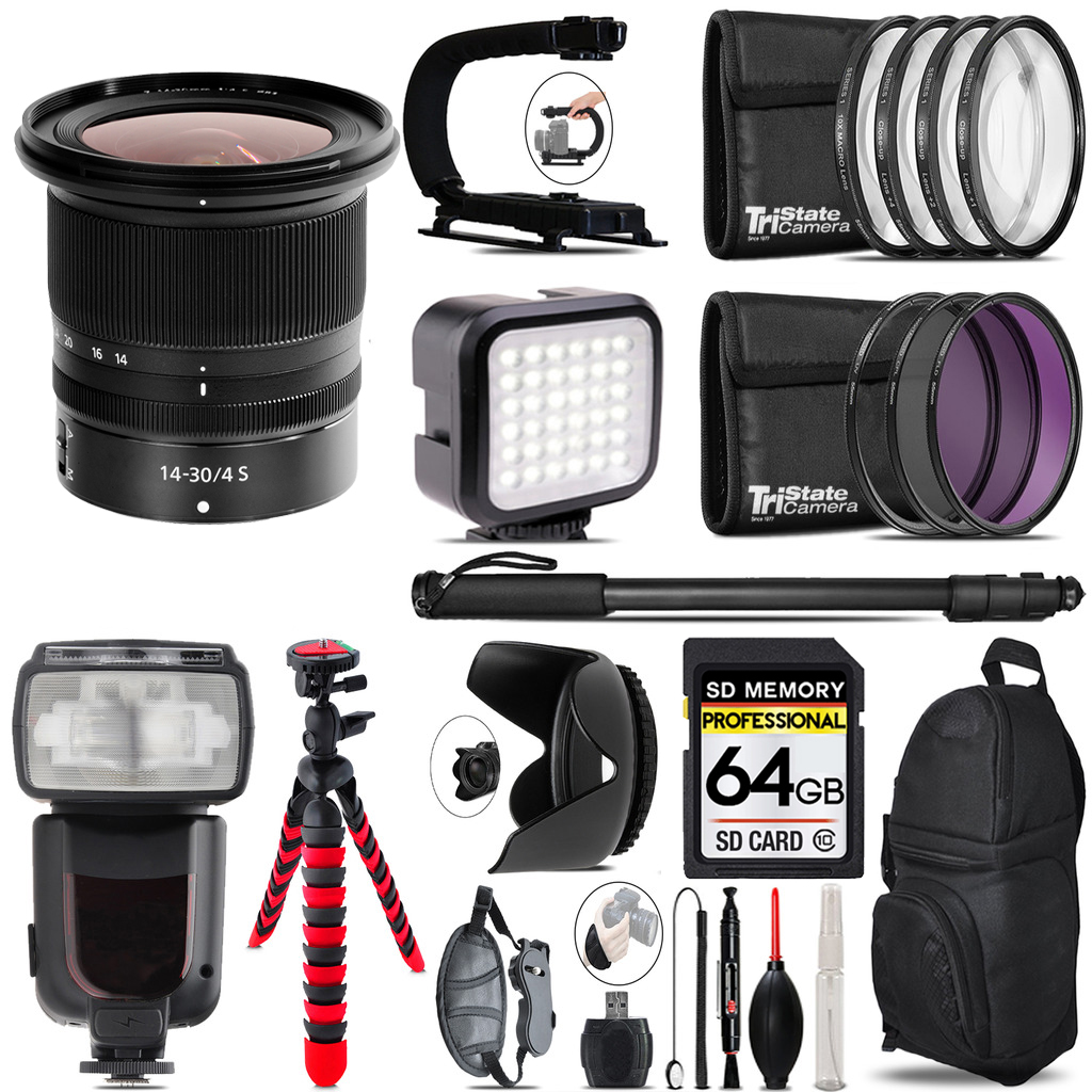 NIKKOR Z 14- 30mm S Lens - Video Kit + Pro Flash - 64GB Accessory Bundle *FREE SHIPPING*