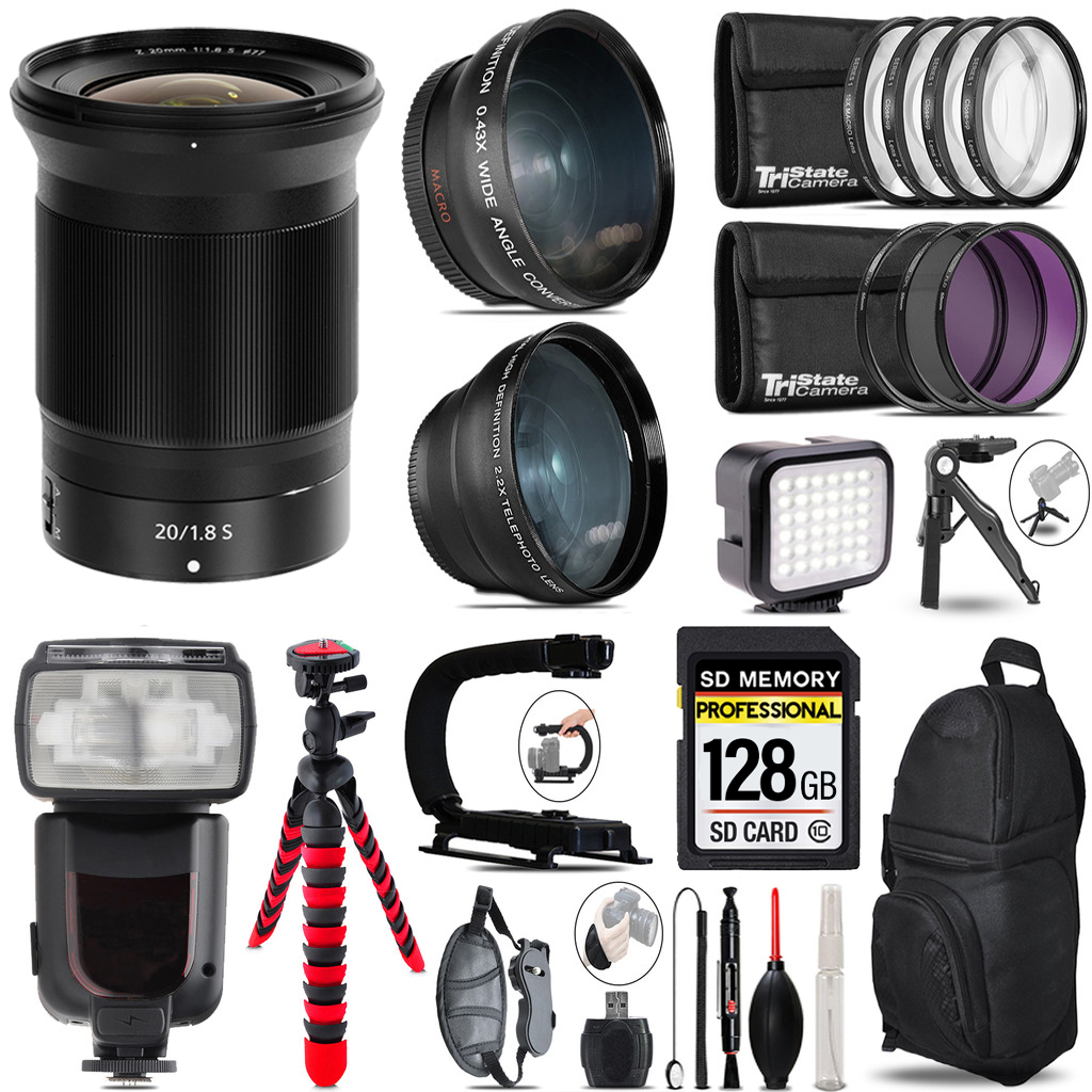 NIKKOR Z 20mm f/1.8 S Lens + Pro Flash + LED Light + Tripod - 128GB Kit *FREE SHIPPING*