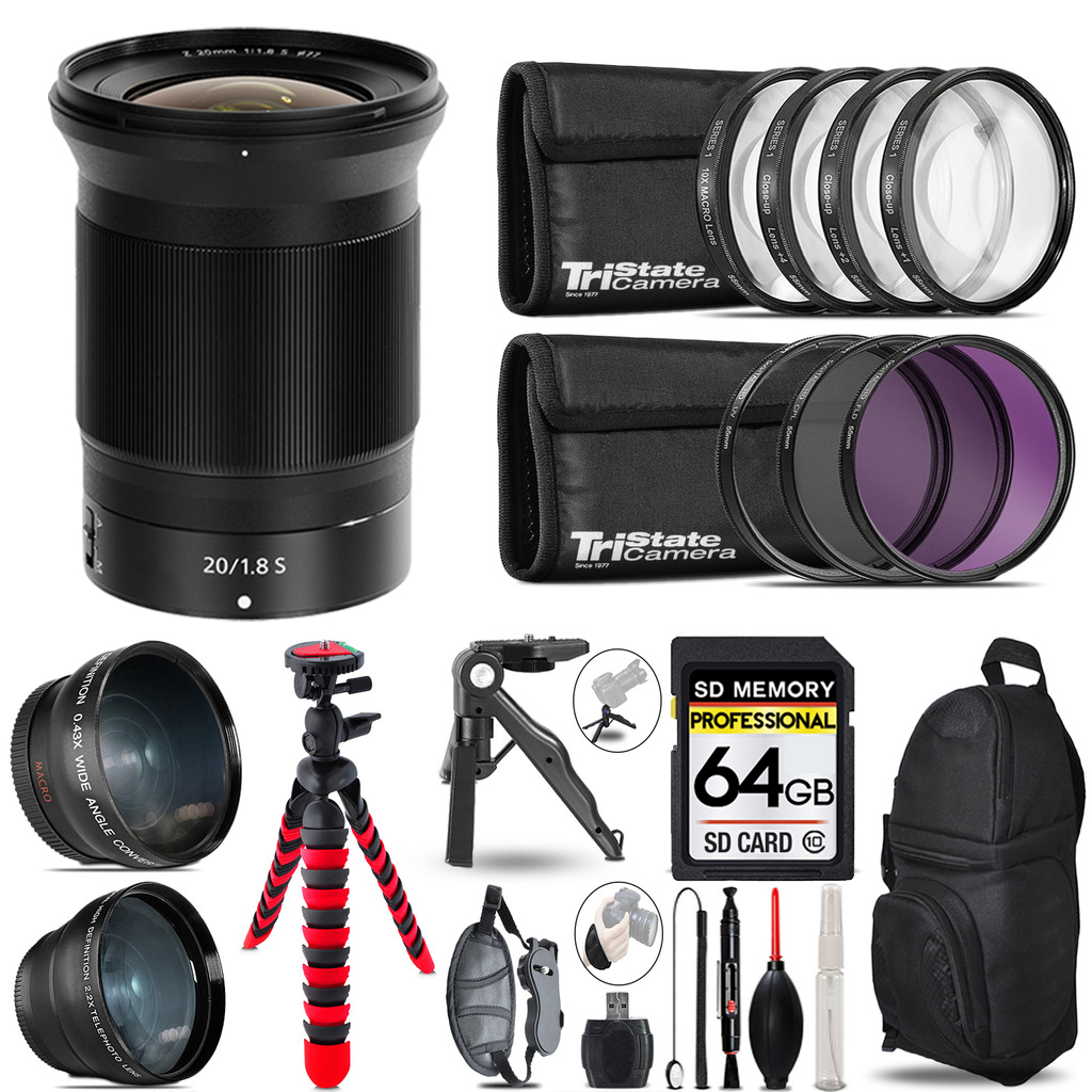 NIKKOR Z 20mm f/1.8 S Lens - 3 Lens Kit + Tripod + Backpack - 64GB Kit *FREE SHIPPING*