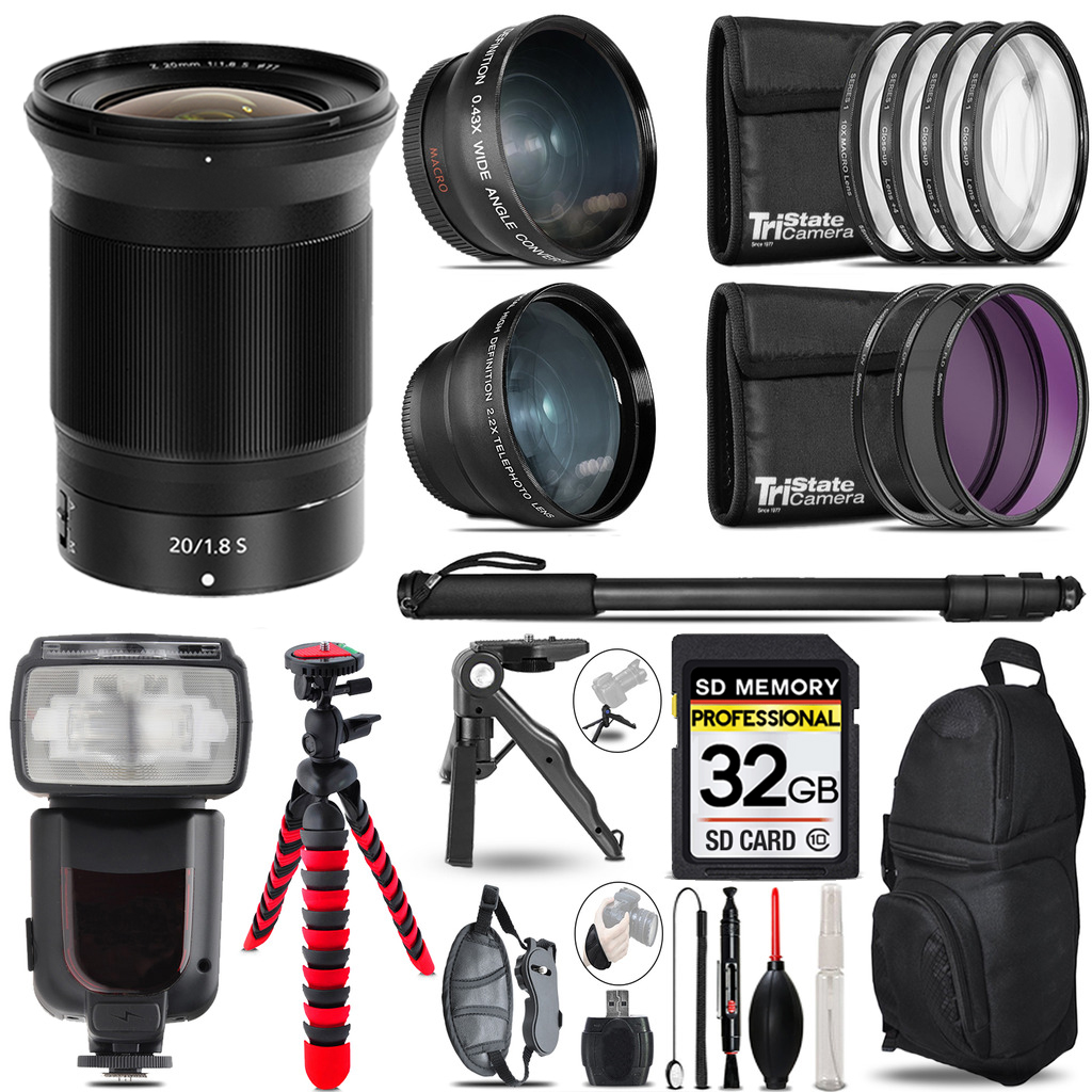 NIKKOR Z 20mm f/1.8 S Lens - 3 Lens Kit + Professional Flash - 32GB Kit *FREE SHIPPING*