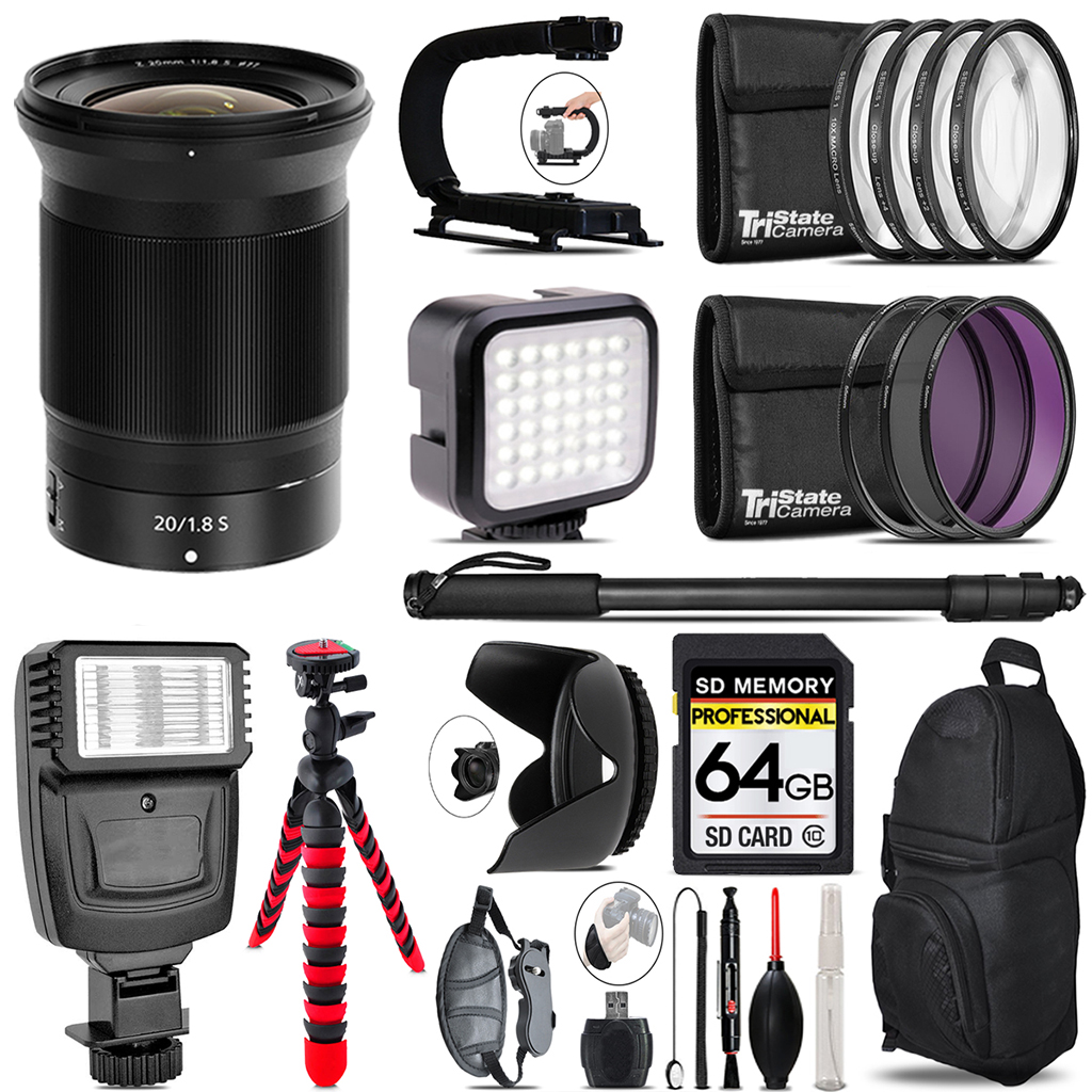NIKKOR Z 20mm f/1.8 S Lens - Video Kit + Flash - 64GB Accessory Bundle *FREE SHIPPING*